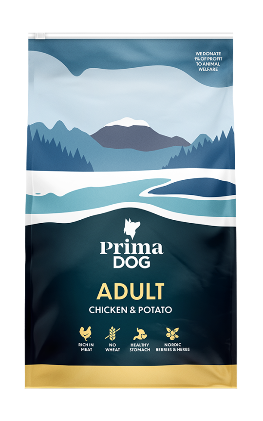 PrimaDog Spannmålsfritt torrfoder med lax och potatis för hundar förpackningsbild